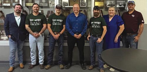 Invenergy, the company that operates 7V Solar Ranch, recently donated $1,250 to Flatonia ISD. Pictured are (from left) Mason Morgan (Invenergy), William Baugus (Invenergy), Salvador Ortega (Invenergy), Chris Sodek (Flatonia ISD), Cody Pruitt (Invenergy), Robin Branecky, (Flatonia ISD), Rodney Stryk (Flatonia ISD).