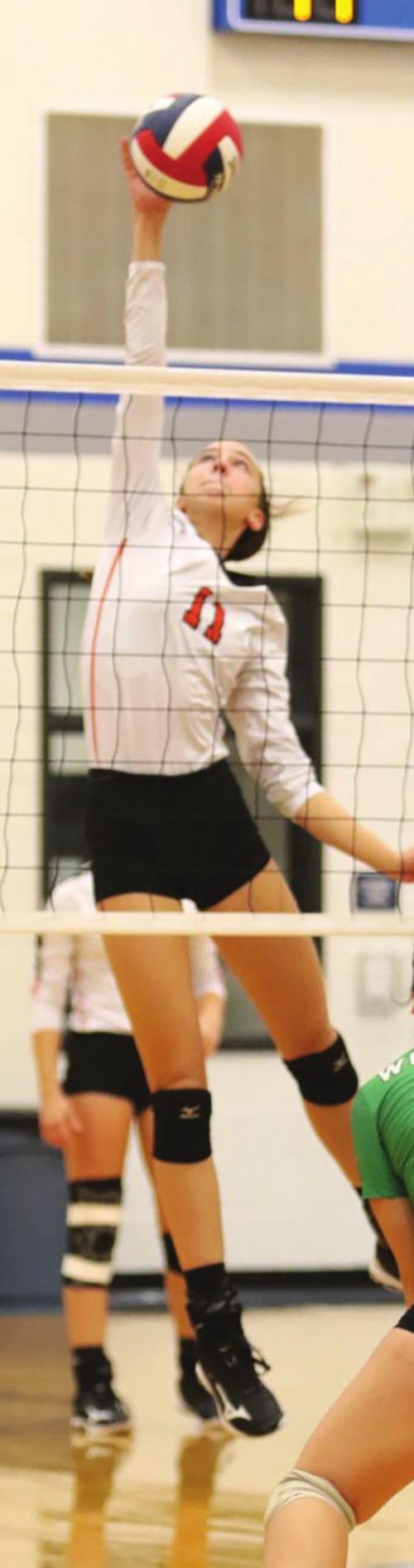 Schulenburg’s Meredith Magliolo spikes the ball in Tuesday’s playoff match. Photo by Audrey Kristynik