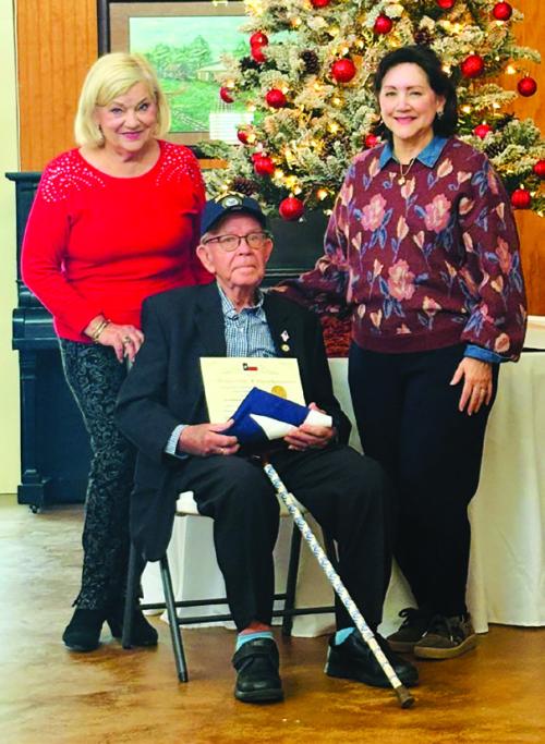 Pictured here from left to right are Rose Diers (red sweater) board member of the Round Top Area Historical Society, Carl Jaehne, seated, and his daughter in law Julie Jaehne, right.