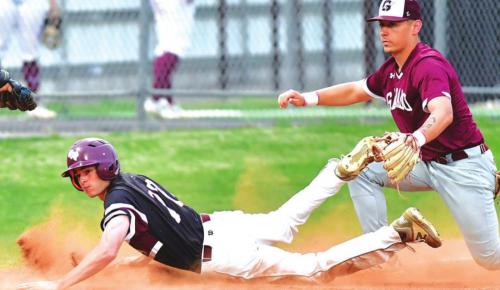 Justin Marler is safe at third Tuesday night in Flatonia’s 16-0 win over Ganado. Photo By Stephanie Steinhauser