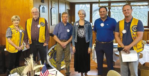 La Grange Noon Lions Club welcomed their newest Lions: Joe Bailey, Arno Ruether, and Jimmie Raj, who were inducted by Past President Lion David Wagner (right). Sponsors were Lions Linda Diers (left) and Lada Kubrak (fourth from left).