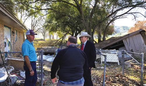 Fayette County Judge Dan Mueller, right, and Commissioner Harvey Berckenhoff, left, toured the demolition area on Friday, January 6.