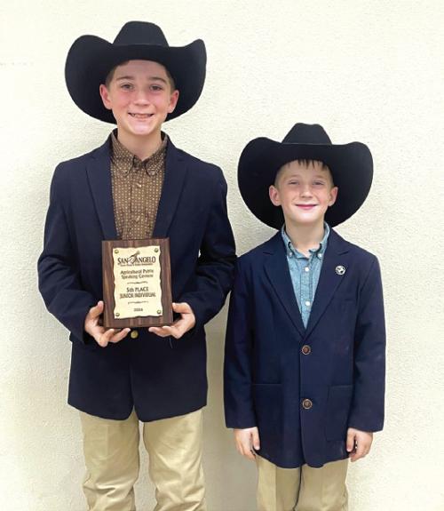 Crockett Guenther and Rowdy Guenther recently competed in the San Angelo Livestock Show Public Speaking Contest. Crockett was 5th overall in the Junior Agricultural Public Speaking Contest. His topic was “Marketing Behind the Label.” Rowdy competed in the Junior Division. Rowdy’s speech title was, “Value of the Red Hide.”