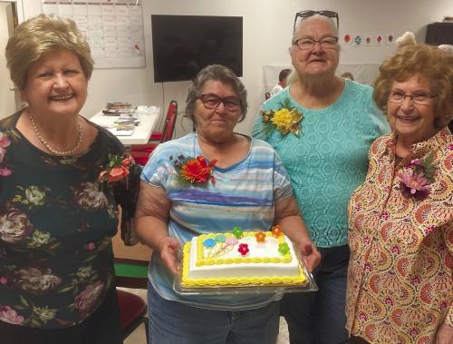 Birthdays of the month at Senior Connections were celebrated recently. Pictured from left are Judy Klesel, Carolyn Moore holding the cake, Betty Gabler, and Jannette Hoelscher.