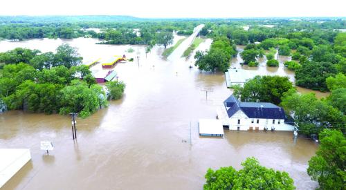 Business Highway 71 through La Grange covered by floodwaters from Hurricane Harvey five years ago.