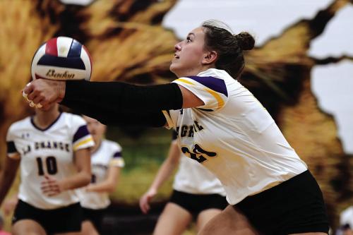 La Grange’s Maddi Fritz passes the ball in Friday’s victory over Caldwell. Photo by Stephanie Steinhauser