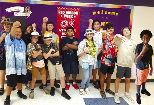 La Grange Middle School students with their Red Ribbon Week wristbands.
