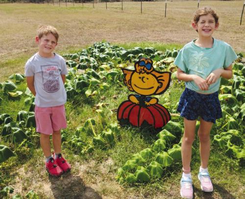 Kathy Chlumsky’s grandkids Olivia and Marcus in the pumpkin patch.