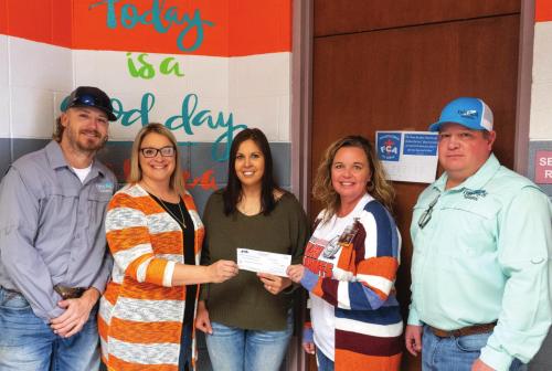 The Kyla Faith Memorial donated $1,500 to Schulenburg Junior High and High School last week for the school’s efforts to promote mental health awareness. Pictured (from left) are Eric Tillery, SEL Teacher Heather Pavlu, Lindsey Tillery, SJH Principal Callene Zapalac and Charles Jobb. Photo by Andy Behlen