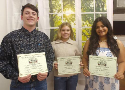 WACA 2026 Scholarship recipients: Jacob Bridgefarmer, Emma Short, and Avery Henderson. Witt Hatton was unable to attend.