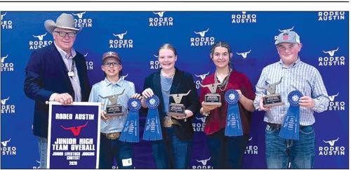 Champion Team: Rodeo Austin Representative, Tate Fritsch, Kaisley Janecka, Adalyn Carrales, and Abraham McBride.