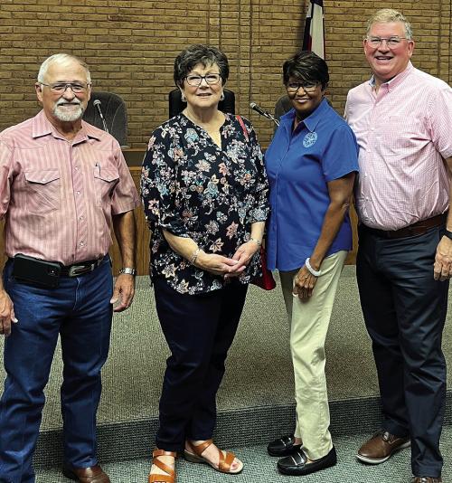 La Grange City Manager Shawn Raborn (right) attended his last City Council meeting in an official capacity on Monday, Sept. 12. City staff treated him to a reception before the meeting. Several former and current City employees came to wish him well in his retirement. Among those in attendance were two former mayors under whom Raborn served: (pictured from left) David Noak and Janet Moerbe, along with the current mayor, Jan Dockery.