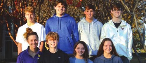 La Grange swimmers who advanced to the finals at the Texas Invitational: Top Ben Swisher, Cole Stork, William Bundick, Trey Cunningham Bottom: Campbell Youens, Gage Mihatsch, Celeine Fabre, Morgan King.