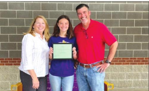 1st place, Evelyn Johnson with her dad, Wade Johnson, and NVCW BFFD Chair, Suzette Surman.