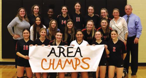 The Schulenburg volleyball team celebrates its area round win Thursday over Thorndale. Photos by Audrey Kristynik