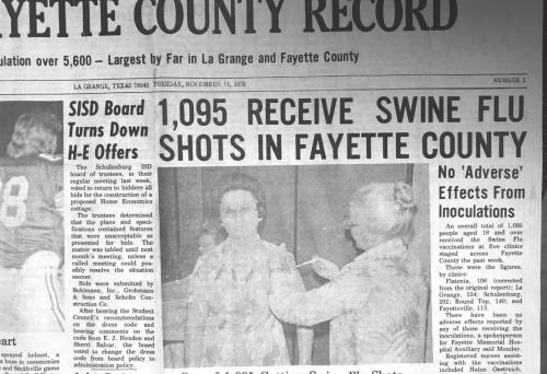 The front page of the Nov, 16, 1976 Fayette County Record.