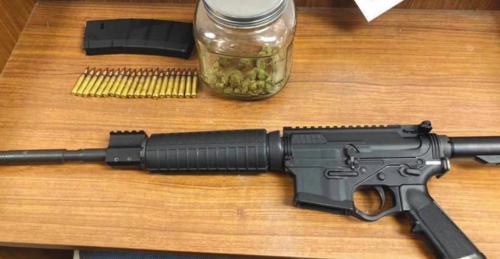 This AR-style riffle was located in the vehicle and reported stolen out of San Antonio. Marijuana was also located inside the vehicle.