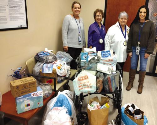 The Catholic Daughters of the Americas, Court Fr. Chromcik No. 1440 sponsors a drive to collect VA comfort items each year donated by the parishes of St. John the Baptist in Fayetteville and St. Mary in Ellinger. The regent, Donna Shula, and the financial secretary, Suzanne Mattair, are pictured with Brittney and LeeAnne from the VA clinic in LaGrange as they delivered these items. Pictured from left: LeeAnne, Suzanne, Donna, and Brittney.