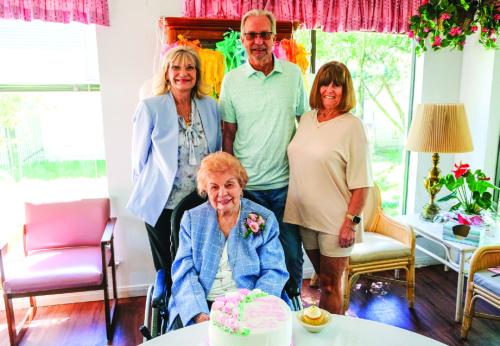 Lois Demel of Schulenburg (seated) celebrated her 100th birthday on April 7. She is pictured here with (standing, from left) her daughter Gayle Spence, son Dennis Demel and daughter-in-law Kim Demel. Photo by Andy Behlen