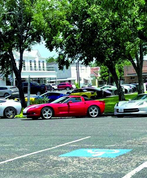 Corvette Stingrays made a pit stop on the square in Fayetteville last Saturday.