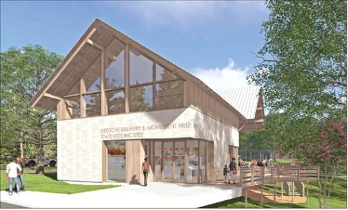 Entrance of the planned visitors center at Kreische Brewery &amp; Monument Hill State Historic Sites. Construction is scheduled to begin in December 2026.