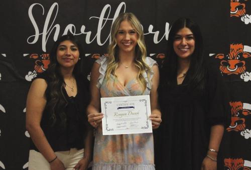 Pictured from left: Ruby Rodriguez, 2025 GSB Scholar; Reagan Dusek; Melanie Ramirez, SFF Program Director.