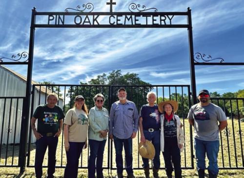Pictured above are the members and friends of the Pin Oak Cemetery Association who met Saturday, Oct. 21 to mow and clean the cemetery. From left: John Coppedge, Victoria Russell, Debra and John Schwartzenburg, Don and Mary Kirby, Jason Guerrera, and taking the picture, Sharon Kirby.