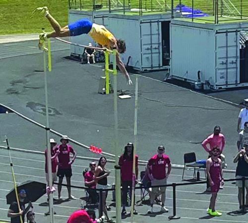 Lawson Fritsch flying high at the Southland Conference meet.