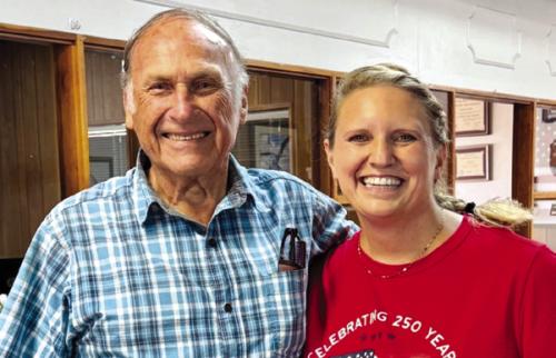 Pictured here is Trisha Brune and Lad Ripple. They recently posed together since they share the same birthday. Mr. Ripple will be 90 this Sept. 5.