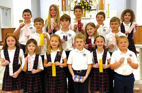 Pictured in Grades 1-4 front from left: Rowan Heinrich, Harper Wright, Ellie Klein, Benjamin Sustr, Ree Lichnovsky, Myle Krenek 2nd Row: Tripp Brown, Adam Reeves, Emileigh Divin, Kasen Zbranek; back row: Hudson Holub, Adelyn Hollas, Micah Garcia, Brody Lewis, and Lane Schiffli.