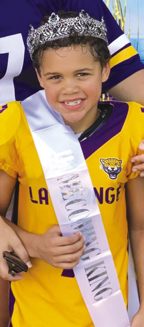 Pictured is Austin Rhodes, son of Marcus and Kimberly Rhodes and grandson of Jimmie and Linda Smidovec of Ellinger. Austin was named the La Grange Youth Football Freshman Homecoming King recently.