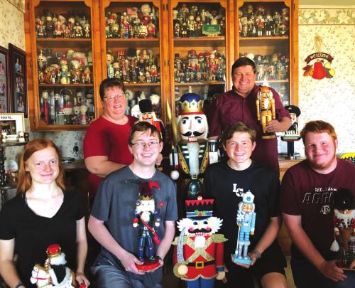 In years past, the members of the Roscher family of Hostyn have all experienced “The Nutcracker” presented by Ballet Austin. They also take pride in the extraordinary collection of the iconic German symbol of Christmas in their home. (Back row, left to right: Margaret and Glen; (front row, left to right): Abigail, Colton, Tyson and Joshua.
