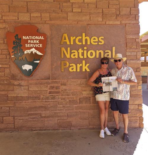 Frank and Linda Jones of La Grange recently took a trip to Arches National Park in Moab, Utah, and took along The Fayette County Record to enjoy on the trip.