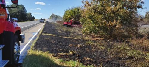 One of a series of fires that started along I-10 Monday. Flatonia Fire Department photo