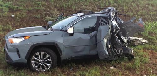 The car as it looked in the aftermath of Saturday’s crash.