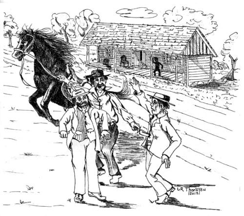 Illustration by G. R. Thornton of Stephen Townsend’s murder. Cynthia Thornton Collection, Fayette Heritage Museum &amp; Archives