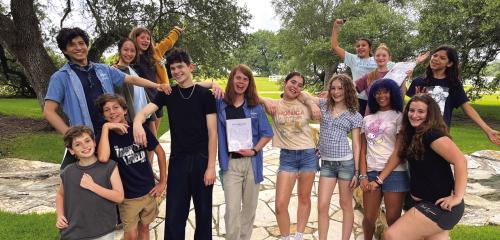 The Camp Shakespeare cast of “Love’s Labor’s Lost” pose together last week.