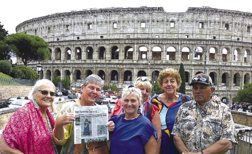 The Fayette County Record traveled with a group from Schulenburg to Rome recently. Pictured are Pat Pavlik, Shirley Machicek, Bobbie Rainosek, Jackie Vornsand, Jean Schimcek and Donnie Machicek. While in Rome, the group visited the Colosseum, Pantheon, Vatican and Sistine Chapel, St. Peter’s Basilica, Trevi Fountain and Spanish Steps. They heard Pope Francis on Sunday, Sept. 15, give the Angelus Prayer to the public.