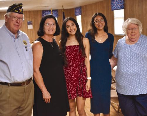 Pictured from left: Post No. 338 Commander Lyn Reavis, Ladies Auxiliary Member Carobeth Fuchs Bockhorn, Maggie Salinas and Lucy Soto, and Ladies Auxiliary Post No. 338 President Lou Ann Williams celebrate the attendees to 2023 Texas Girls State Convention.