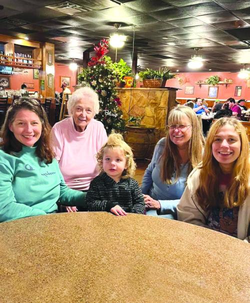 Five generation picture of Nancie Blair, her mom, daughter, granddaughter and great granddaughter they took at their Christmas celebration recently.