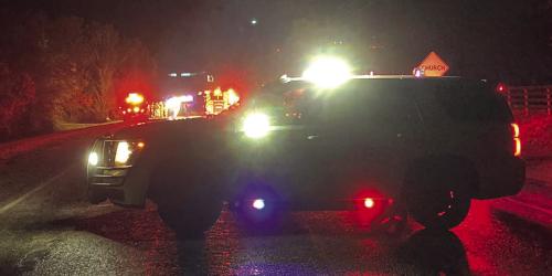 Highway 159 in Rutersville was closed by first responders (above) in the aftermath of Saturday’s fatal collision.