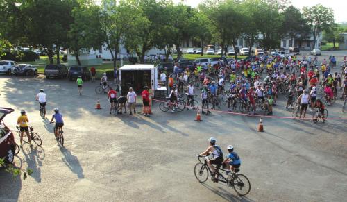 Folks line up at the town square in Fayetteville before a previous Good Old Summertime Classic Bike Ride event.
