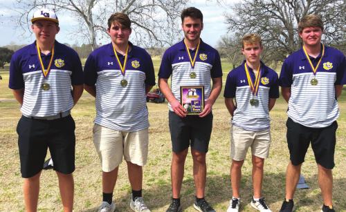 The members of the La Grange boys golf team that won their home tourney last week at Frisch Auf! Valley Country Club were, left to right Jeremy Sager, Walker Hightower, Grant Juno, Garrett Gilmore and Ben Gerik.