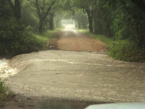 Pct. 4 Commissioner Drew Brossmann took this photos of the floodwaters from Friday’s storm inundating the low water crossings in Precinct 4. The flooding rendered some roads impassable in the Ammannsville, Swiss Alp, Holman, and Mullins Prairie areas.