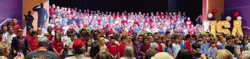La Grange Elementary School held a touching Veterans Day Program split into two parts. Kindergarten-2nd graders performed at 1:30 p.m. and 3rd-6th graders performed at 2:30 p.m. At the conclusion of the second performance more than 400 students piled into the front of the stage for a powerful conclusion (above). In addition to a packed house of parents and grandparents, several veterans from the community were on hand, in reserved spots on the front rows, for the performance. Photo by Jeff Wick