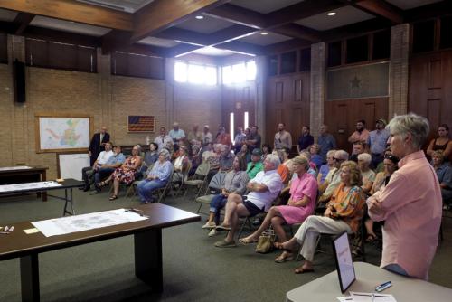 A crowd of about 80 people packed the La Grange City Council Chamber Tuesday evening for a presentation about the $1 million downtown revitalization grant that the city is pursuing. Photos by Andy Behlen