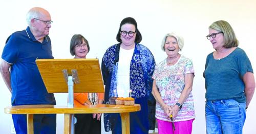 June to September birthday celebrants left to right Tom Teykl, Phyllis Teykl, Bonny Karstedt, Betty Danner, and Vera Wehring.