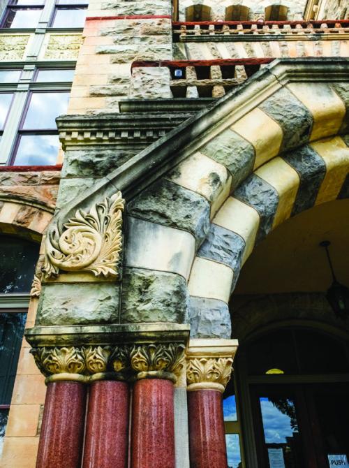 Black algae has stained some of the stone on the exterior of the Fayette County Courthouse. The Commissioners Court approved a contract with Bell Tex Construction to clean the Courthouse ahead of next year’s American Semiquincentennial celebration on July 4. Photo by Andy Behlen