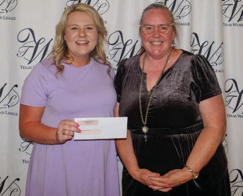 Blinn College Foundation for Alliance for College and Career Student Success received a $3,700 grant. Accepting the award was Susie Shank (right). Presenter was Tiffany Surman (left).