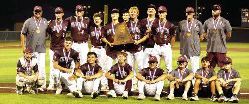 Fayetteville players and coaches pose with their medals and the Conference A state semifinalist trophy after their loss to Centerville. Photo by Ken Sury